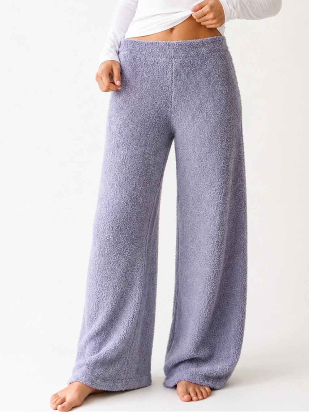 NWT Steve Madden Lilac Gray Fuzzy Knit Wide Leg Lounge Pants Cozy Luxe Size XL